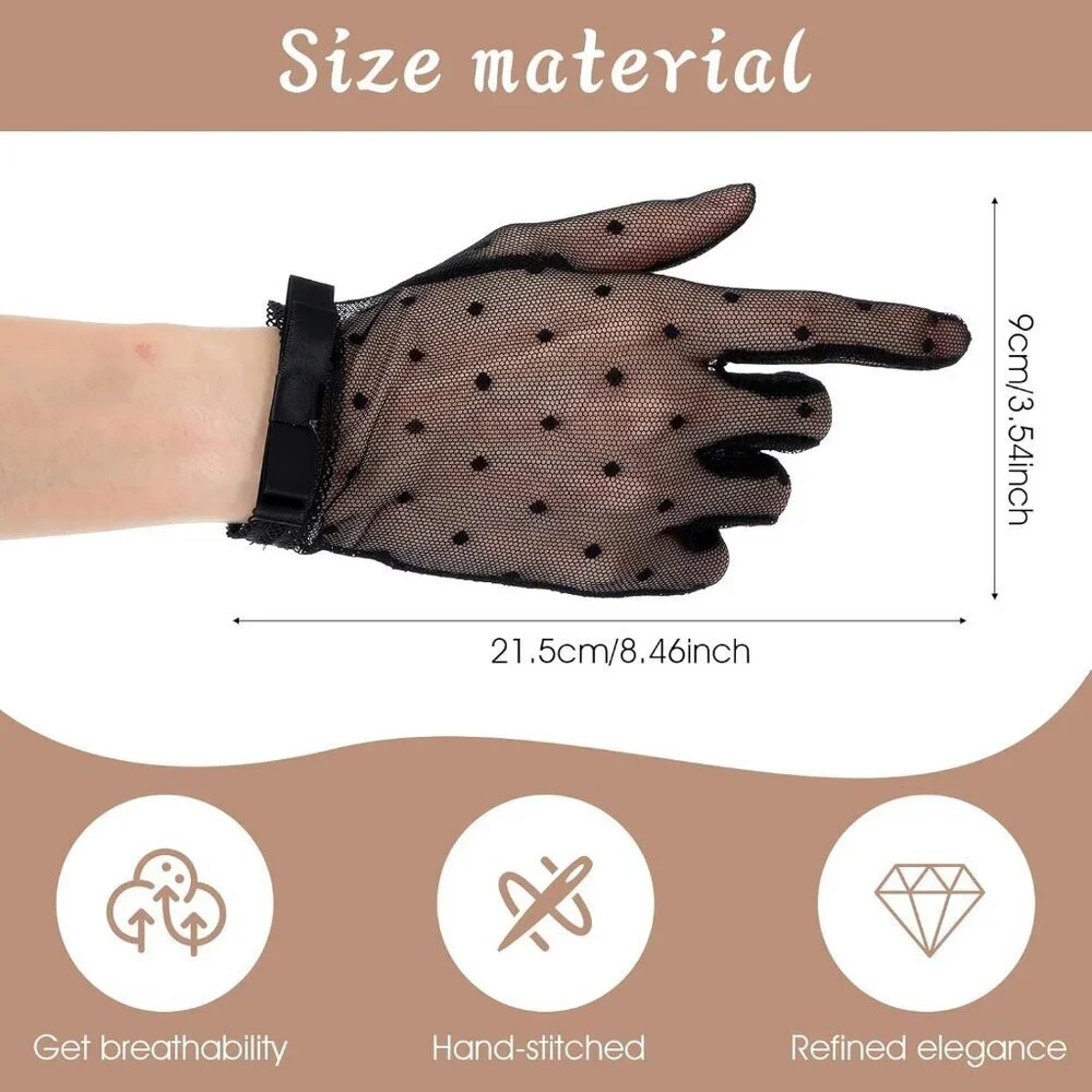 Women's Gothic Vintage Halloween Accessories Black Lace Mesh Gloves Costume